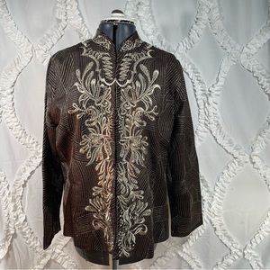 Chico’s brown and gold embroidered jacket Size 2